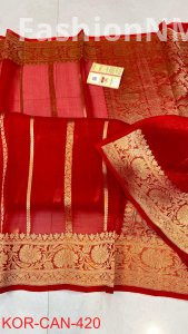 Pure Handloom Banarasi Kora Organza Silk Saree with Kadua Zari Weaving