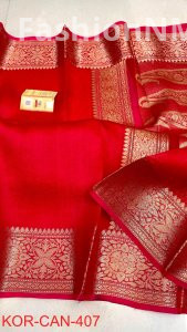 Pure Handloom Banarasi Kora Organza Silk Saree with Kadua Zari Weaving