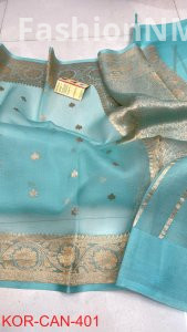 Pure Handloom Banarasi Kora Organza Silk Saree with Kadua Zari Weaving