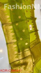 Pure Handloom Banarasi Kora Organza Silk Saree with Kadua Zari Weaving