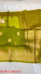Pure Handloom Banarasi Kora Organza Silk Saree with Kadua Zari Weaving