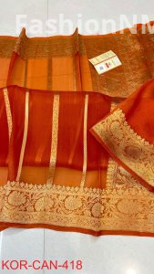 Pure Handloom Banarasi Kora Organza Silk Saree with Kadua Zari Weaving