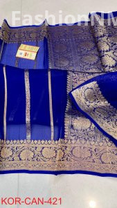 Pure Handloom Banarasi Kora Organza Silk Saree with Kadua Zari Weaving