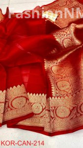 Pure Handloom Banarasi Kora Organza Silk Saree with Kadua Zari Weaving