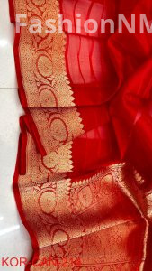 Pure Handloom Banarasi Kora Organza Silk Saree with Kadua Zari Weaving