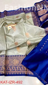 Pure Handloom Katan Silk Saree with Antique Zari
