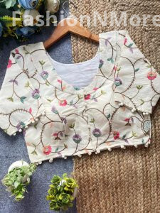 Khadi Pompom Camric Cotton Designer Blouse