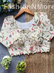 Khadi Pompom Camric Cotton Designer Blouse