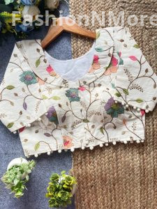 Khadi Pompom Camric Cotton Designer Blouse