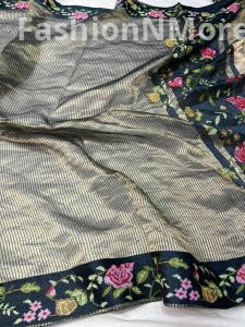 Pure Tissue Silk Saree with Petit Point Embroidery & Mashru Border