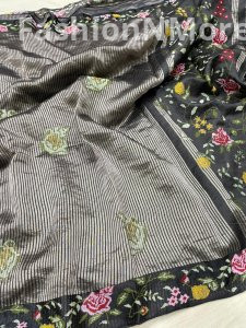 Pure Tissue Silk Saree with Petit Point Embroidery & Mashru Border