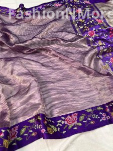 Pure Tissue Silk Saree with Petit Point Embroidery & Mashru Border