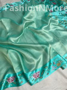 Pure Tissue Silk Saree with Petit Point Embroidery & Mashru Border