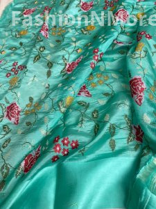 Pure Tissue Silk Saree with Petit Point Embroidery & Mashru Border