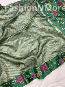 Pure Tissue Silk Saree with Petit Point Embroidery & Mashru Border