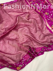 Pure Tissue Silk Saree with Petit Point Embroidery & Mashru Border