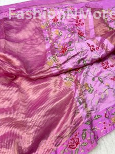 Pure Tissue Silk Saree with Petit Point Embroidery & Mashru Border