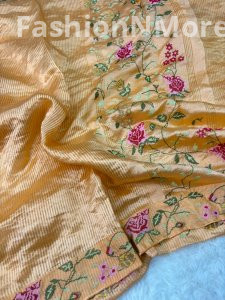 Pure Tissue Silk Saree with Petit Point Embroidery & Mashru Border
