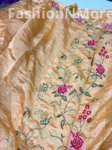 Pure Tissue Silk Saree with Petit Point Embroidery & Mashru Border