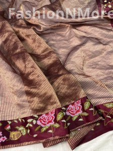 Pure Tissue Silk Petit Point Embroidery Saree with Mashru Border