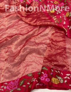 Pure Tissue Silk Petit Point Embroidery Saree with Mashru Border