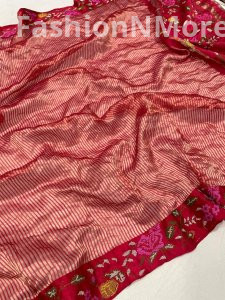 Pure Tissue Silk Petit Point Embroidery Saree with Mashru Border