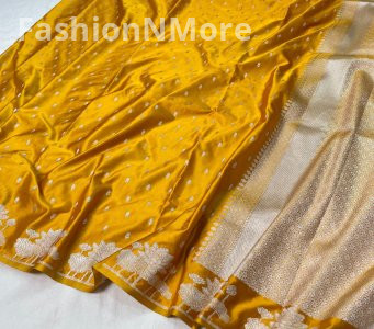 Premium Mashru Silk Butti Saree with Lotus Border