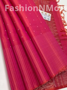 Double Warp Pure Soft Silk Handloom Saree with Checked Border