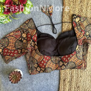 Premium Ajrakh Printed Cotton Stretchable Blouse | Side Elastic | Free Size (38–44)