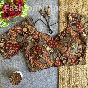 Premium Ajrakh Printed Cotton Stretchable Blouse | Side Elastic | Free Size (38–44)