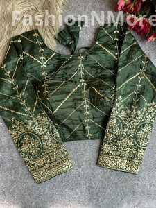 Premium Fendi Silk Embroidered Readymade Blouse | Golden Sequence Work | Size 38–42