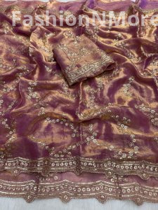 Premium Space Silk Embroidered Saree with Running Blouse