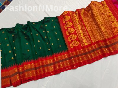 Contrast Kuttu Handloom Pure Silk Gadwal Saree