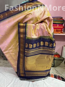 Contrast Kuttu Handloom Pure Silk Checked Gadwal Saree