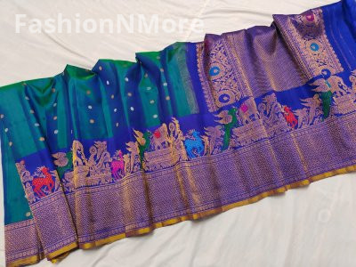 Pure Silk Handloom Saree Meenakari Turning Border Gadwal Saree