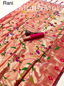 Premium Soft Silk Allover Brocade Paithani Saree with Minakari Floral Border