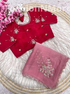 Fendy Satin Saree with Ready-to-Wear Khatli Work Blouse