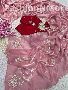 Fendy Satin Saree with Ready-to-Wear Khatli Work Blouse