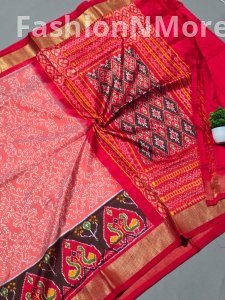 Pure Handloom Ikkat Silk Saree with Kaddi Border – Silk Mark Certified | Exclusive Designer Collection