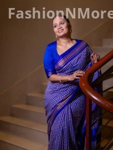 Ilkal Small Checks Saree | Mercerised Cotton | Semi Silk Pallu | Contrast Blouse