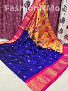 Kadiyal Border Pure Silk Paithani Saree | Allover Butties | Contrast Border