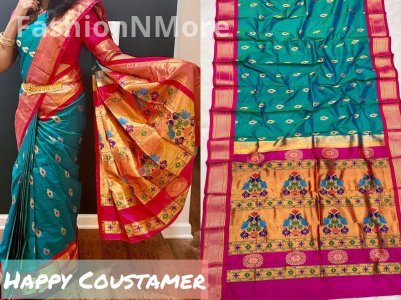 Maharani Paithani Saree | Pure Silk | Meena Peacock Butties | Maharani Pallu