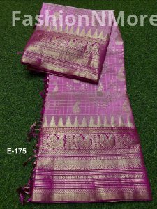 Venkatagiri Pure Handloom Pattu Saree | Hand Buta | 12-Inch Border