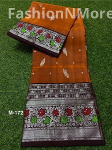 Venkatagiri Pure Handloom Pattu Saree | Hand Buta | 10-Inch Border