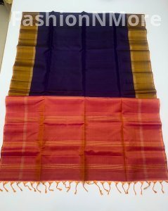 Pure Silk Plain Saree | Double Warp | Contrast Pallu & Blouse