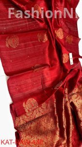 Pure Handloom Banarasi Tussar Raw Silk Saree | Rich Contrast Pallu | Silk Mark Certified