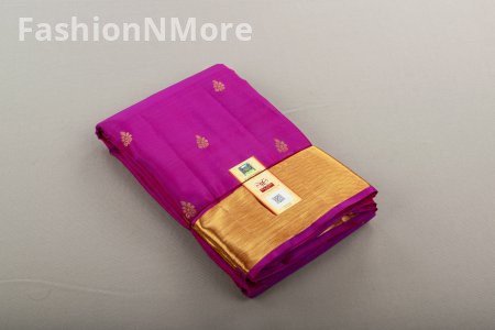 Handloom Kanchipuram Pure Silk Saree | Deep Fuchsia Pink Dual Shade | Golden Zari Floral Motifs