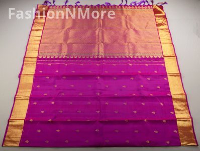 Handloom Kanchipuram Pure Silk Saree | Deep Fuchsia Pink Dual Shade | Golden Zari Floral Motifs