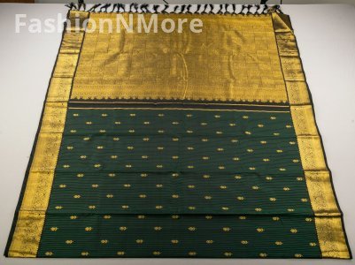 Handloom Kanchipuram Pure Silk Saree | Vaira Oosi & Golden Zari Rose Motifs