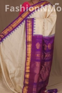 Handloom Gadwal Pure Silk Saree | Kuttu Border | Contrast Pallu & Blouse